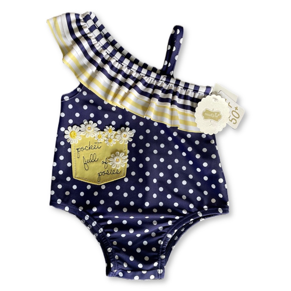 NWT Mud Pie 0-6m Polka Dot One Shoulder Swimsuit